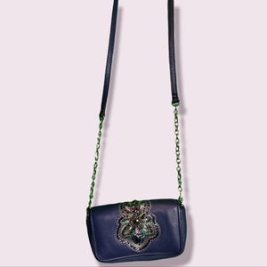 Brighton Blue Leather Jeweled Crossbody EUC